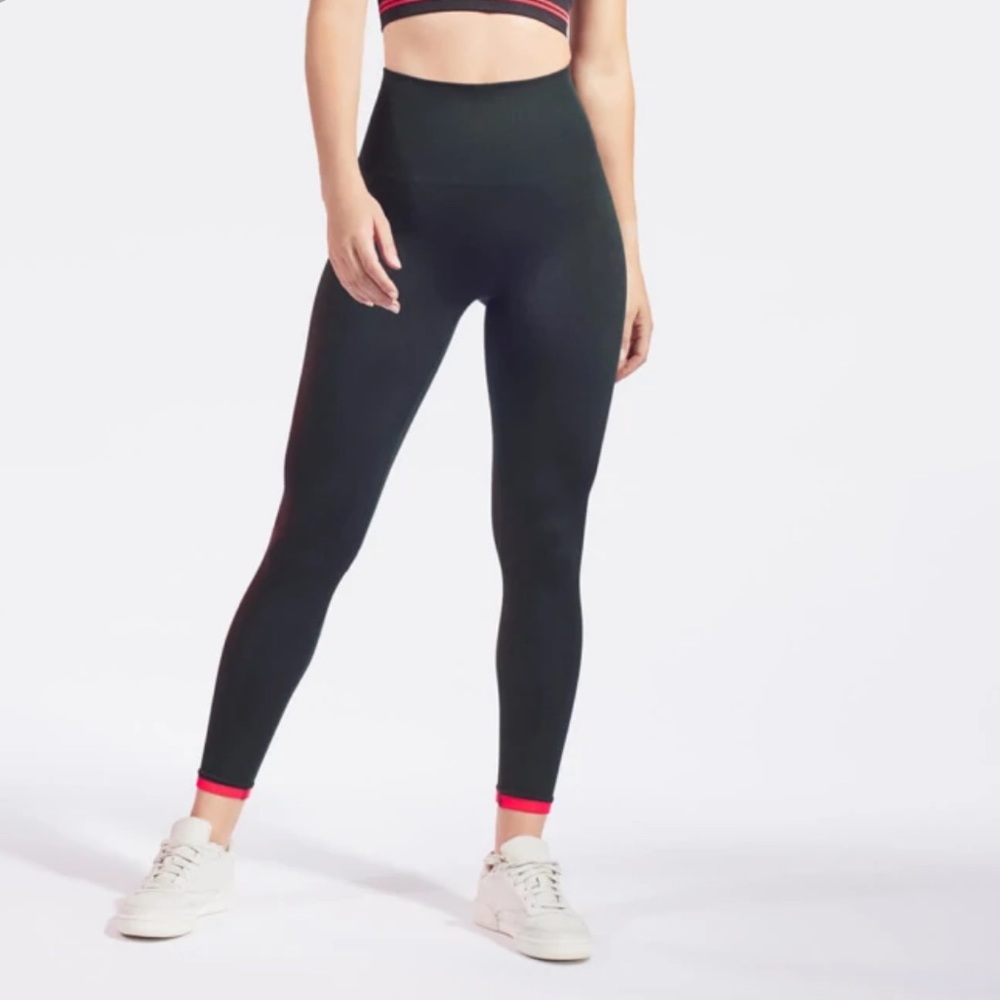 High-Waist Black Leggings with Pink Accent - Women Pants & Jumpsuits